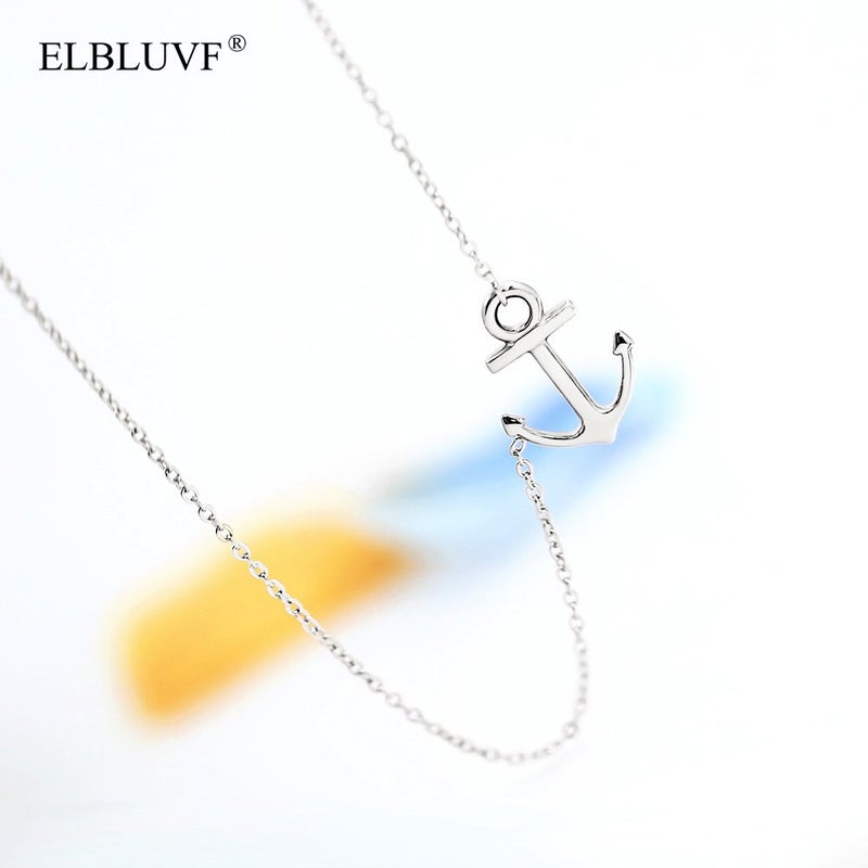 ELBLUVF 18k Silver Gold Rose Gold Plated Stainless Steel Women Sideways Anchor Pendant Necklace 18inches Choose Colors (Silver) - Image 5